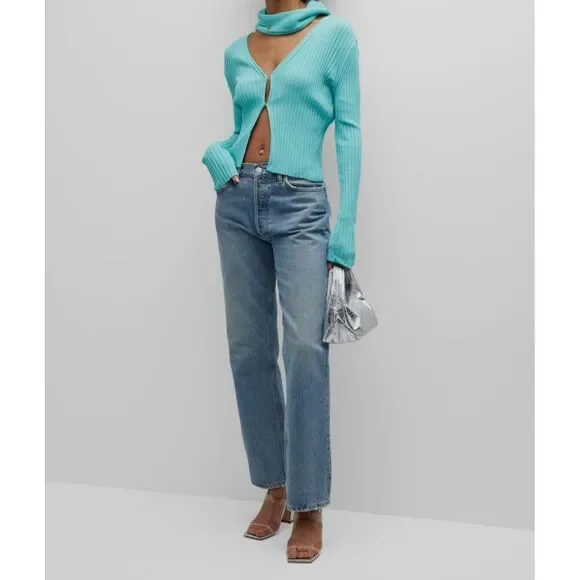 $435 Recto Women's Green Two-Way Ribbed Cardigan Sweater Size Medium